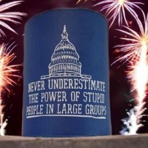 Humorous Blue Can Cooler with Capitol Design